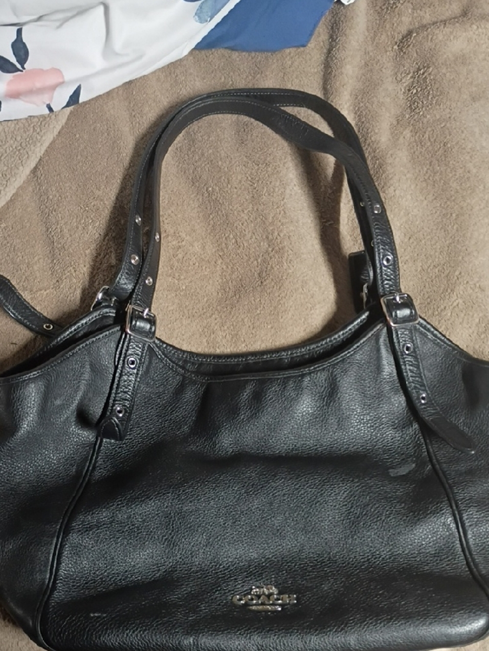 Coach Black Pebbled Leather Double-Handle Shoulder Tote